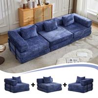 Dark Blue + Chenille + Memory Foam + 3 Seat 