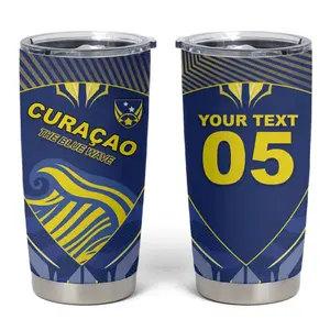Custom Curacao Football Tumbler Cup Blue Wave Geometric Caribbean Sports Motif
