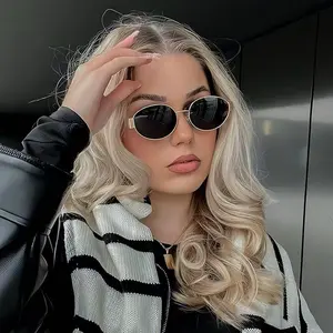Trendy Y2K Metal Oval Sunglasses | Thick Gold Frame Summer Shades for Women