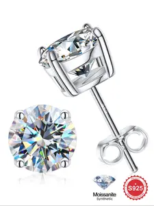 S925 Sterling Silver Synthetic Moissanite Stud Earrings, Eternal Promise Wedding Engagement Earrings, Fine Jewelry Anniversary Gift for Women, High Quality Earrings