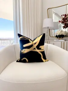 Black and Gold Foil Wavy Pattern Throw Pillow Cover