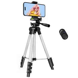 Phone Tripod, Lusweimi 44-inch iPhone Tripod with Phone Holder Mount/Wireless Remote for Cell Phone/Camera/Webcam/GoPro, Tabletop Lightweight Tripod for iOS/Android/Smartphone Portable Selfie