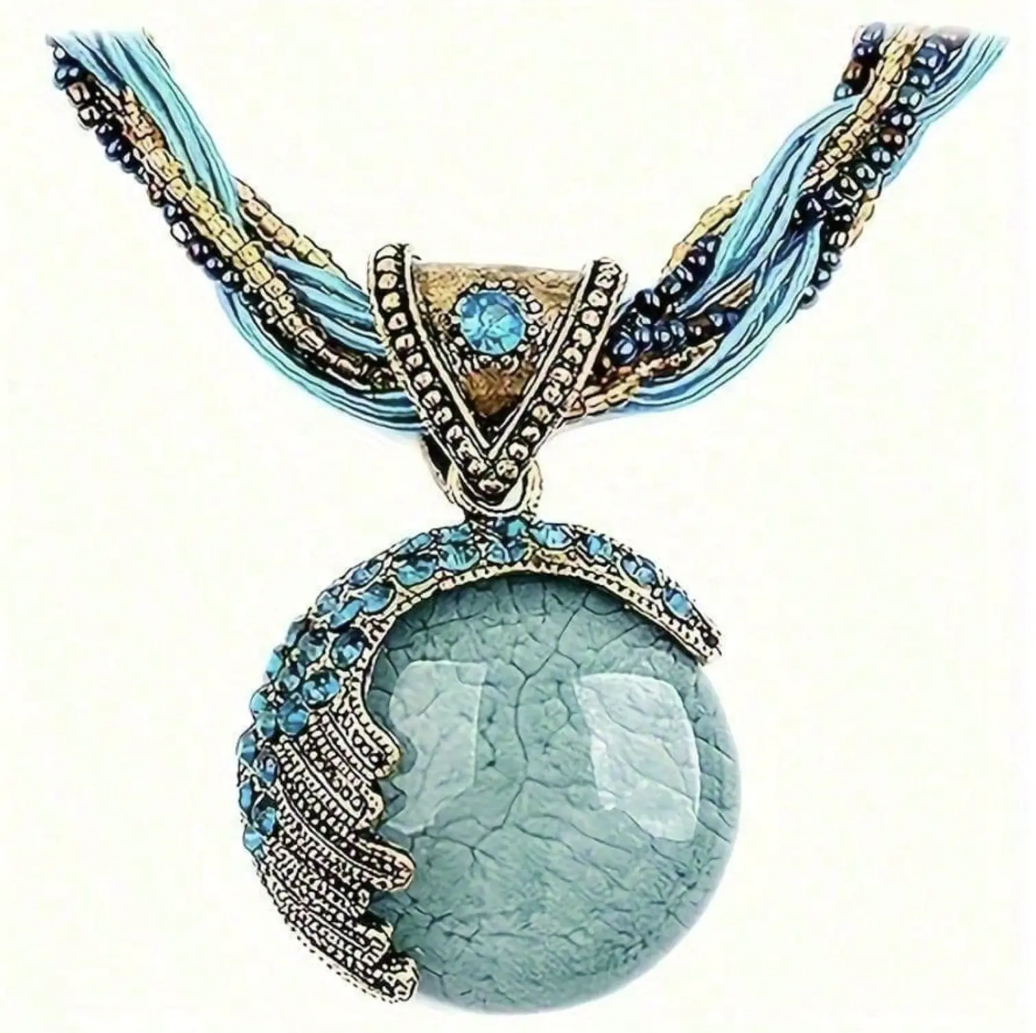 1pc Boho Turquoise Pendant Necklace For Women, Vintage Twisted Rope Chain With Rhinestone Accent, Adjustable 16+2 Inch 925 Sterling Silver, Hypoallergenic Tarnish-Resistant Statement Jewelry, Y2K Layering Gift For Her Birthday Anniversary Daily Wear