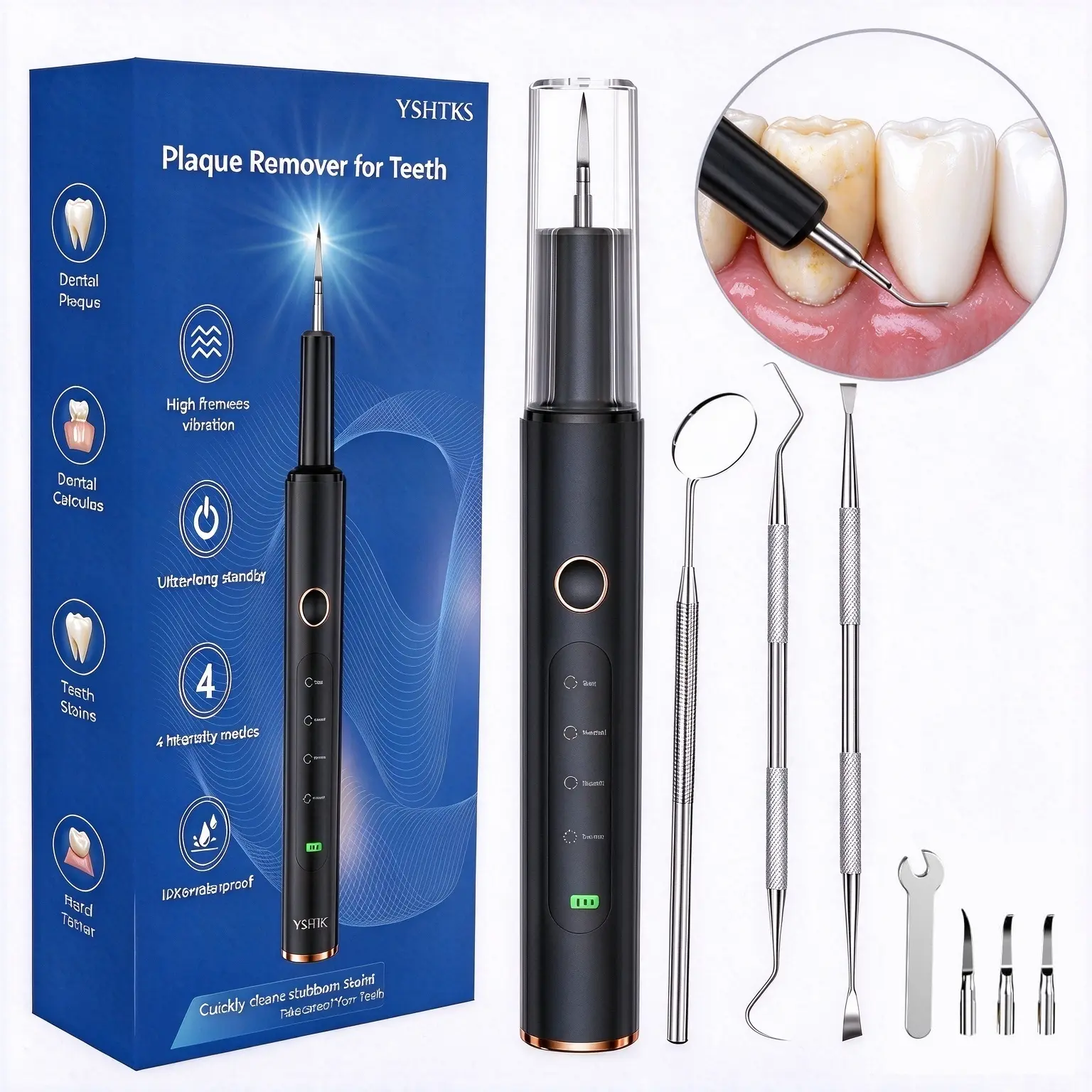 Yshtks Rechargeable Oral Irrigator Electric Plaque Remover Kit,Handy Personal Care Gadget,4 Adjustable Vibration Modes,4 Replaceable Heads,Led Light,Ipx6 Waterproof,Daily Cleansing For Home Travel Use,Halloween,Thanksgiving,Christmas Gifts,Tiktokshop