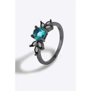 Natural Paraiba Blue Zircon Leaf Ring