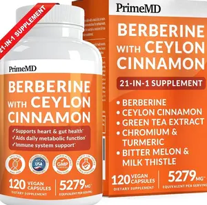 21-in-1 Berberine Supplement with Ceylon Cinnamon with Chromium, Bitter Melon and Green Tea Extract and Black Pepper Extract 5X for Energy & Metabolism Support with 5279 mg (120 ct, Pack of 1)