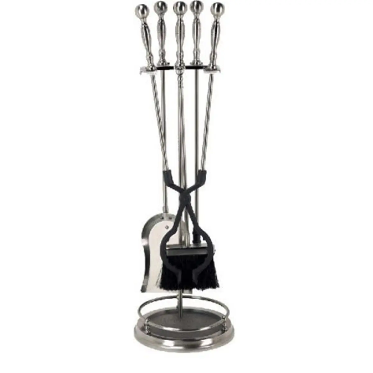 Dagan 5-Piece Pewter Fireplace Tool Set - 31in Steel Kit Includes Brush, Poker, Shovel, Tong, Rail Stand, 17lbs, Assembly Required, Enhances Fireplace Space, for Outdoor Fire Pit, Home Fire Pits, Home Improvement Garden Supplies