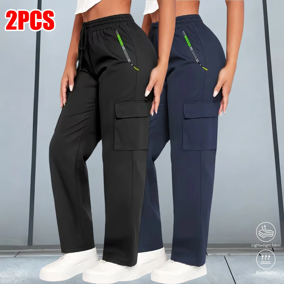 Women's 2-Pack Summer Sports Cuffed Joggers - Casual All Seasons Fitness Pants for Running, Outdoor Cycling, Cuffed Hems