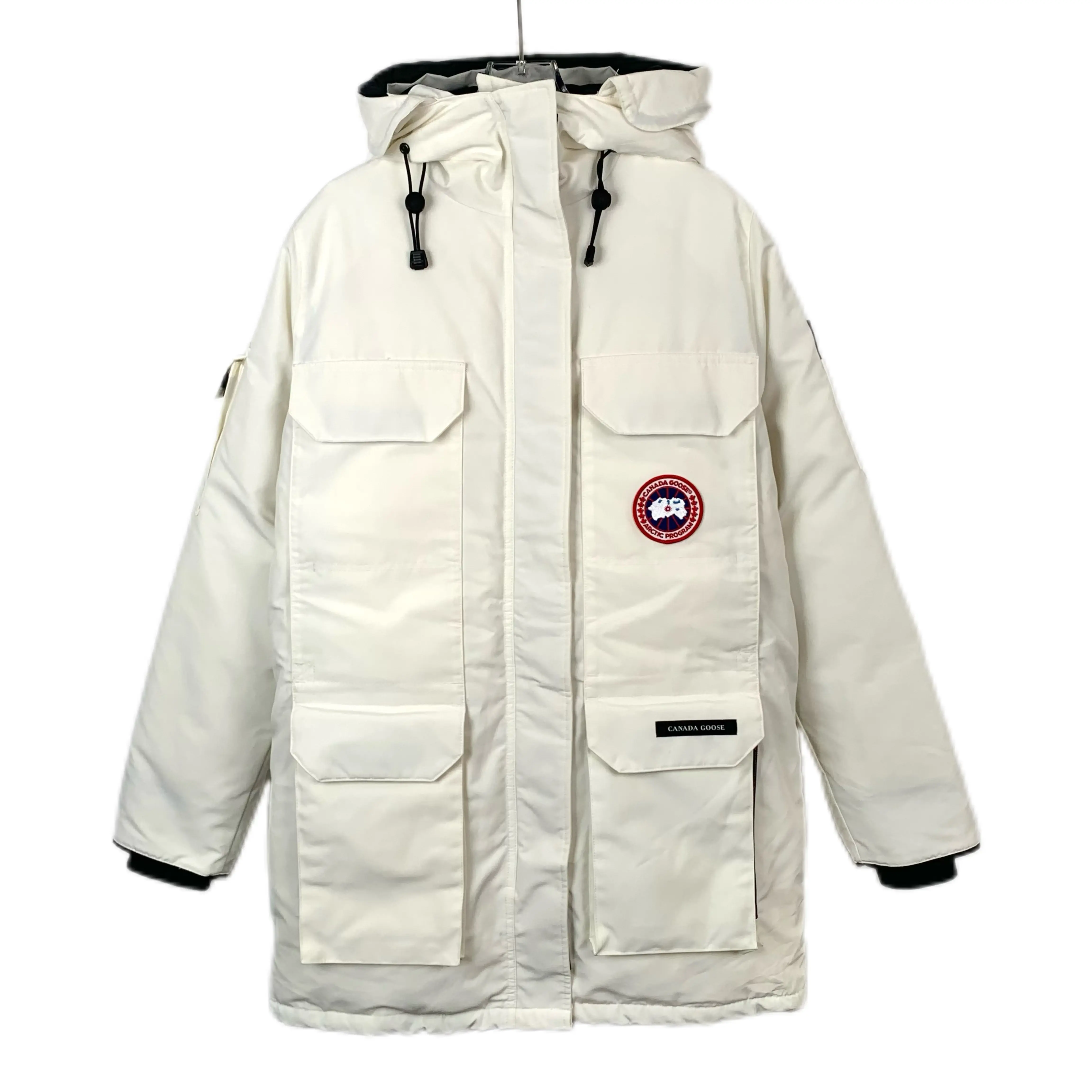 RDLT-Canada Goose Size 2XS White Red Logo Zip Up Hooded Expedition Down Jacket-H9472