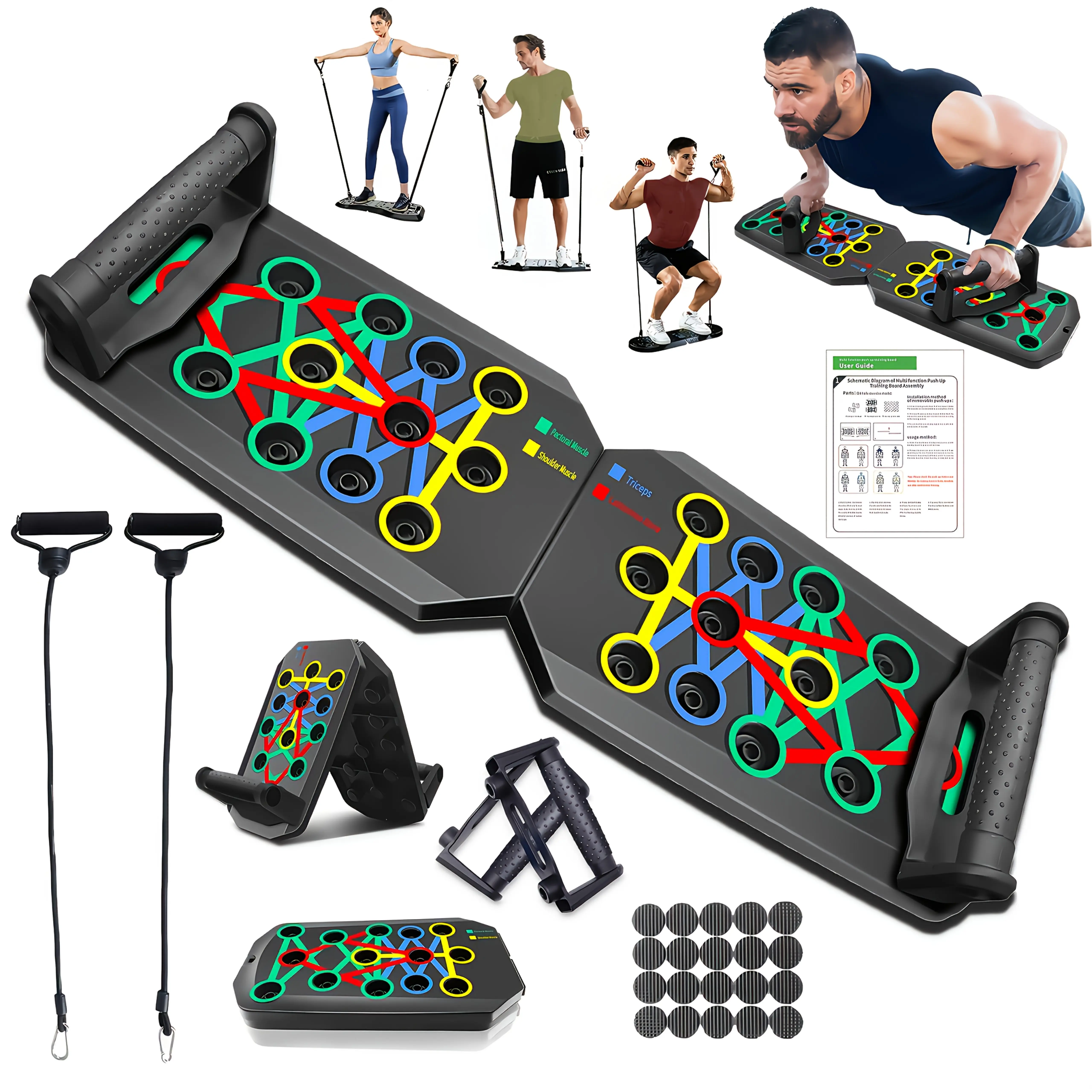 28-Hole Push-Up Board, Equipped with 2 Resistance Bands, Multi-Functional Home And Gym Exercise Equipment, Push-Up Assistive Device, Chest Muscle Trainer, And Strength Training Equipment