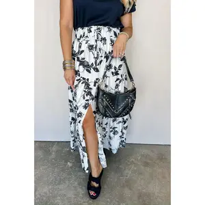 Twirl and Tie Ivory and Black Midi Skirt