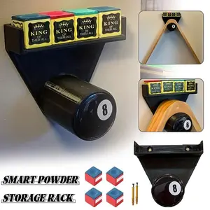 Billiard/snooker Ball Rack Set + Four Chalks, Triangular Wall Mount Holder, Perfect Gift for Billiards Enthusiasts, Includes Tripod Storage
