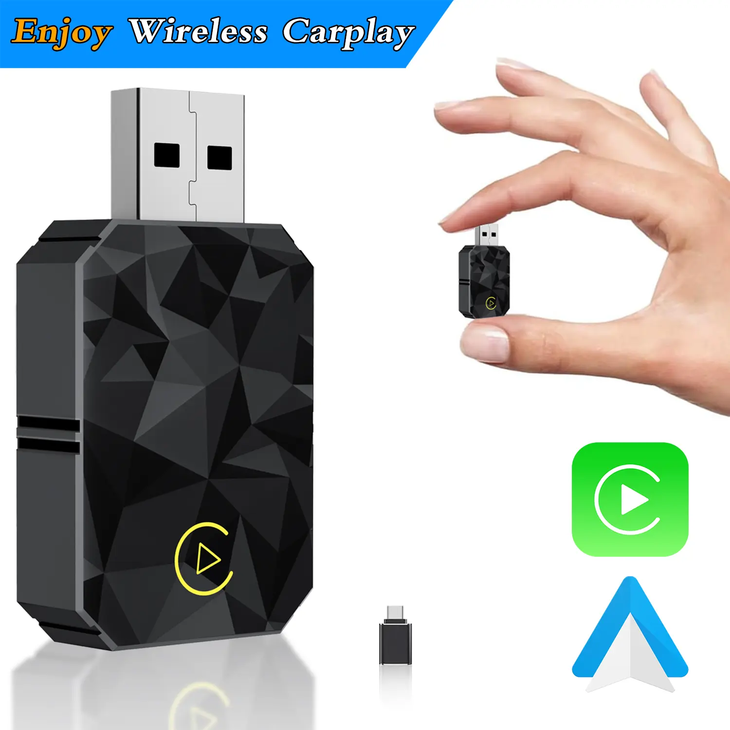 2 in 1 CarPlay Dongle - Plug-and-Play 5G WiFi Converter for Factory Wired to Wireless Connectivity, Android Auto & Wireless CarPlay Audio & Video Accessories for iPhone & Android