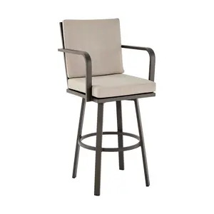 Armen Living Arnauld Patio Swivel Counter/Barstool in Aluminum