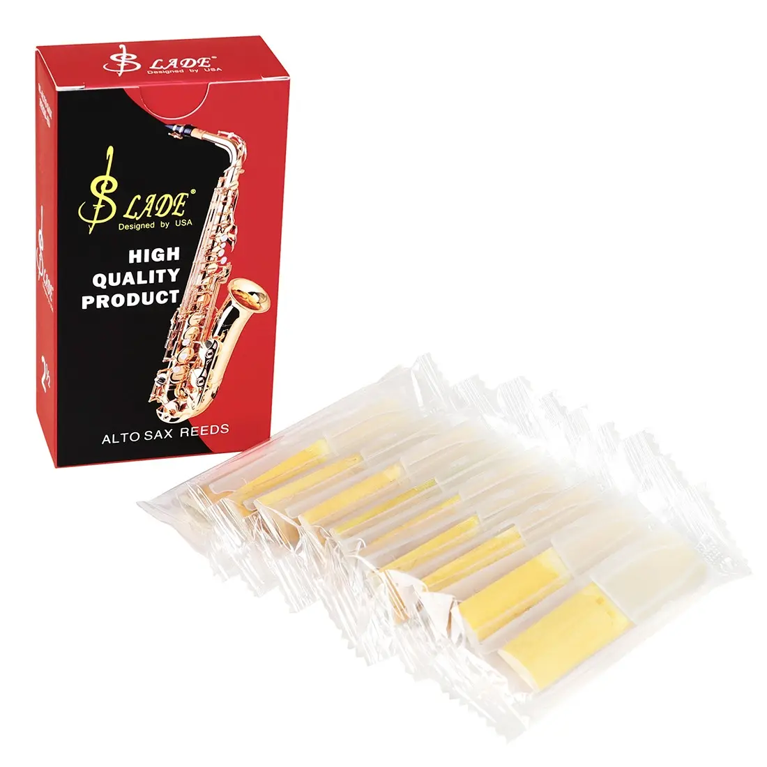 Slade Eb Alto Saxophone Reeds, Box 10-Pack with Individual Abs Clips, Natural Reed 2.5 Hardness, Ideal for Practice and Lessons