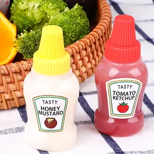 4 Pack Mini Condiment Squeeze Bottles, Food Grade Plastic Leak Proof Portable Sauce Bottles for Lunch Box, Bento, Picnic, Travel, BBQ, Ketchup Mustard Salad Dressing