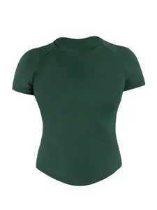 Women's High Stretch Moisture-Wicking Seamless Short Sleeve Gym T-Shirt, Outdoor Sports Breathable Yoga Top, Casual Quick-Dry Running Shirt