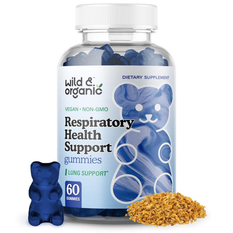 Wild & Organic's Lung Detox Gummies - 1000 mg Mullein Gummies for Lungs Cleanse - Natural Supplements with Mullein Leaf Extract and Mushroom Blend - 60 Vegan, Non-GMO Chews