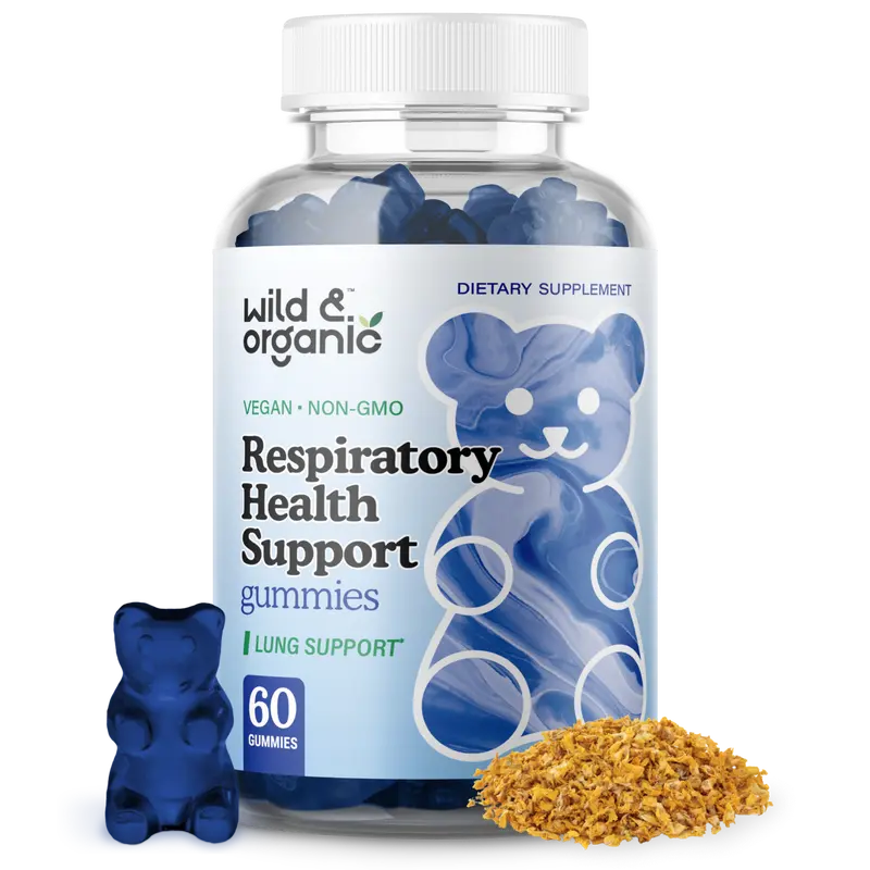 Wild & Organic's Lung Detox Gummies - 1000 mg Mullein Gummies for Lungs Cleanse - Natural Supplements with Mullein Leaf Extract and Mushroom Blend - 60 Vegan, Non-GMO Chews