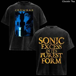 Crowbar Sonic Excess Vintage Washed Oversized T Shirt, Sludge Metal Graphic Back Print Tee, Heavyweight Cotton Doom Metal Streetwear Aesthetic Unisex Shirt, Retro Band Merch Outfit Gift for Music Fans UAJ