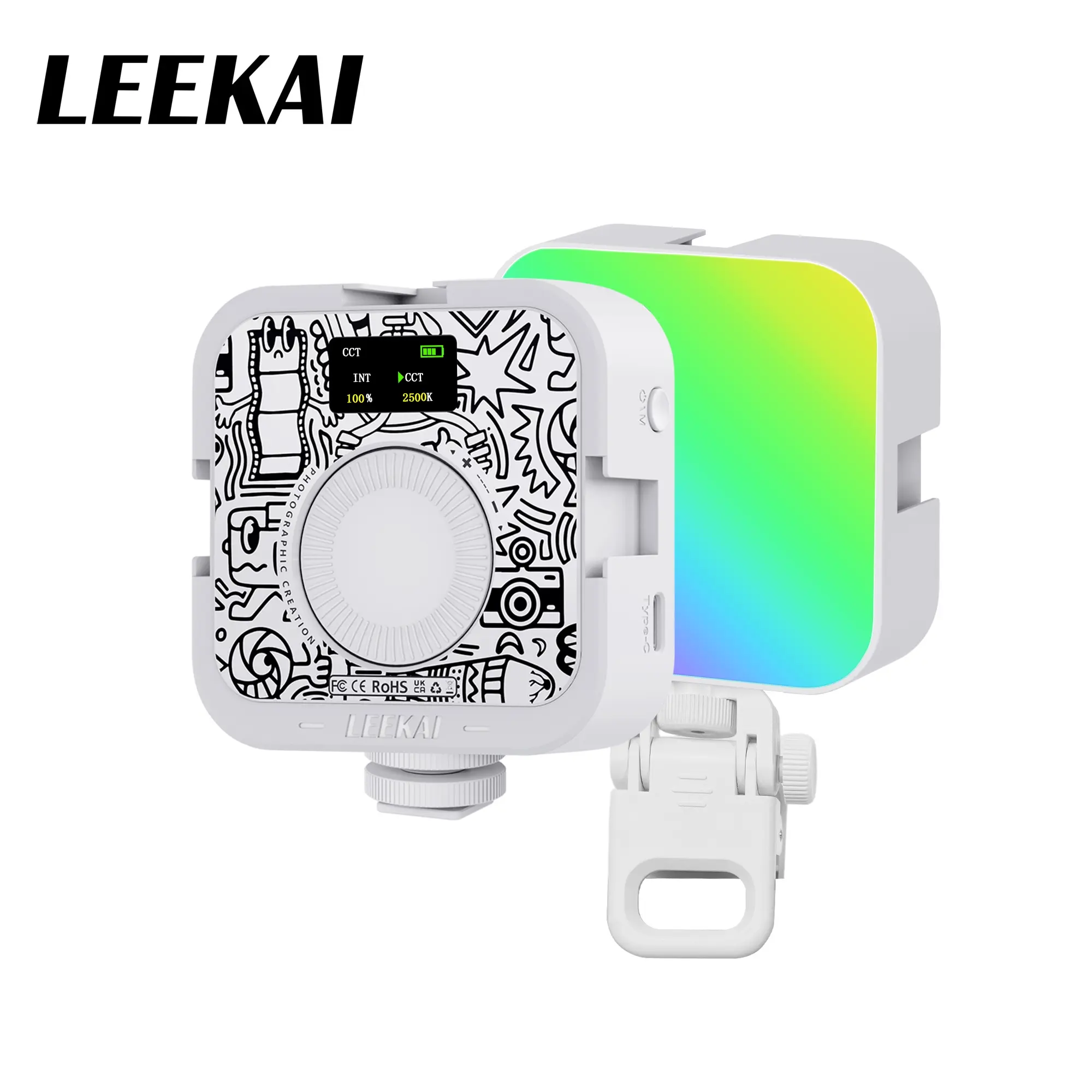 Leekai RGB Video Light P6, Magnetic Portable Photography Lighting with Clip for Phone/Laptop, CRI 95+ 2500K-9000K, 2000mAh Rechargeable LED Camera Light for YouTube TikTok Zoom Meetings