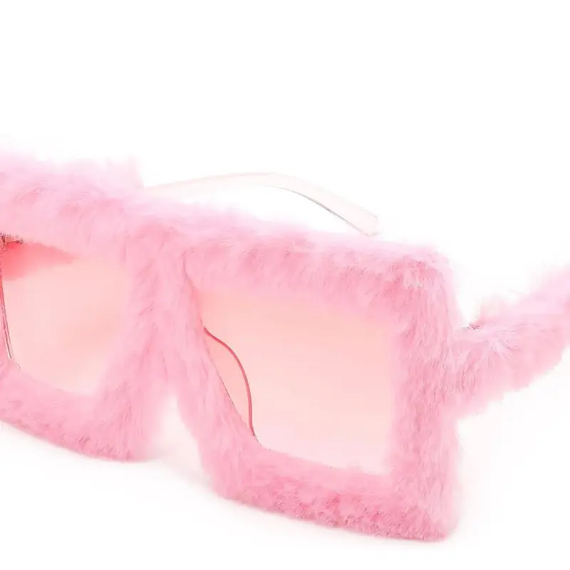 Fuzzy Square Large Unisex Fashion Sunglasses in Pink with Soft Fuzzy Texture and Stylish Design