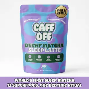 Caff Off Sleep Matcha Latte – The World’s First Matcha Nighttime Latte With Naturally Decaffeinated Ceremonial Grade Japanese Matcha & 12 Calming Supplements Including Magnesium, Ashwagandha, Reishi & Chamomile