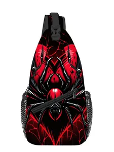 Red Heart Spider Pattern Full-Panel Print Chest Bag