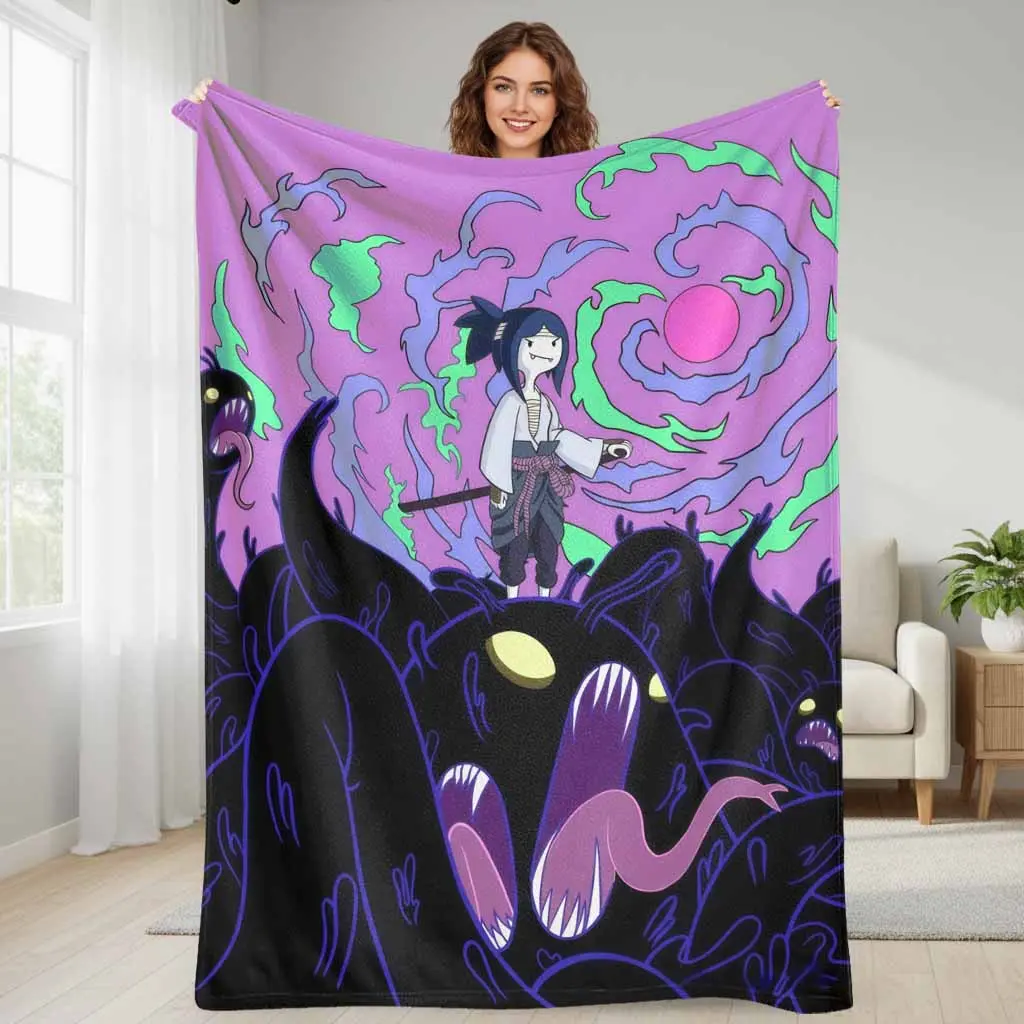 Adventure Time x Naruto Dark Fantasy Demon Art Single-Sided Printed Blanket Wrinkle Resistant Soft Cozy Warm Lightweight Indoor 40 56 In Adult All Seasons Decorative Throw for Bedroom Living Room Gift