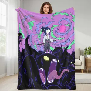 Adventure Time NARUTO Flannel Blanket Dark Fantasy Demon Art Print Soft Cozy Warm Lightweight Decorative Throw for Bedroom Living Room Sofa Office Gift