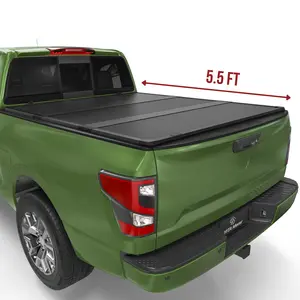 [Fits 2017-2024 Nissan Titan] 5.5 Ft Bed, FRP Hard Tri Fold Truck Bed Tonneau Cover, with Utili-Track System