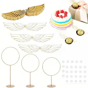 103PCS Chocolate Decoration For Magicians Party 50 pieces of Golden Wings Of Chocolate Wafer For Cupcakes With 50 pieces of Glue For Cupcake Supplies With 3 Golden Goal Poles for Party and Birthday Decoration