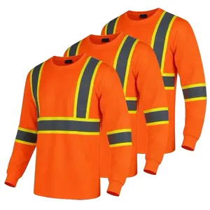 3 PACK SHIRT High Visibility Long Sleeve Construction Shirts Orange Reflective Safety Workwear