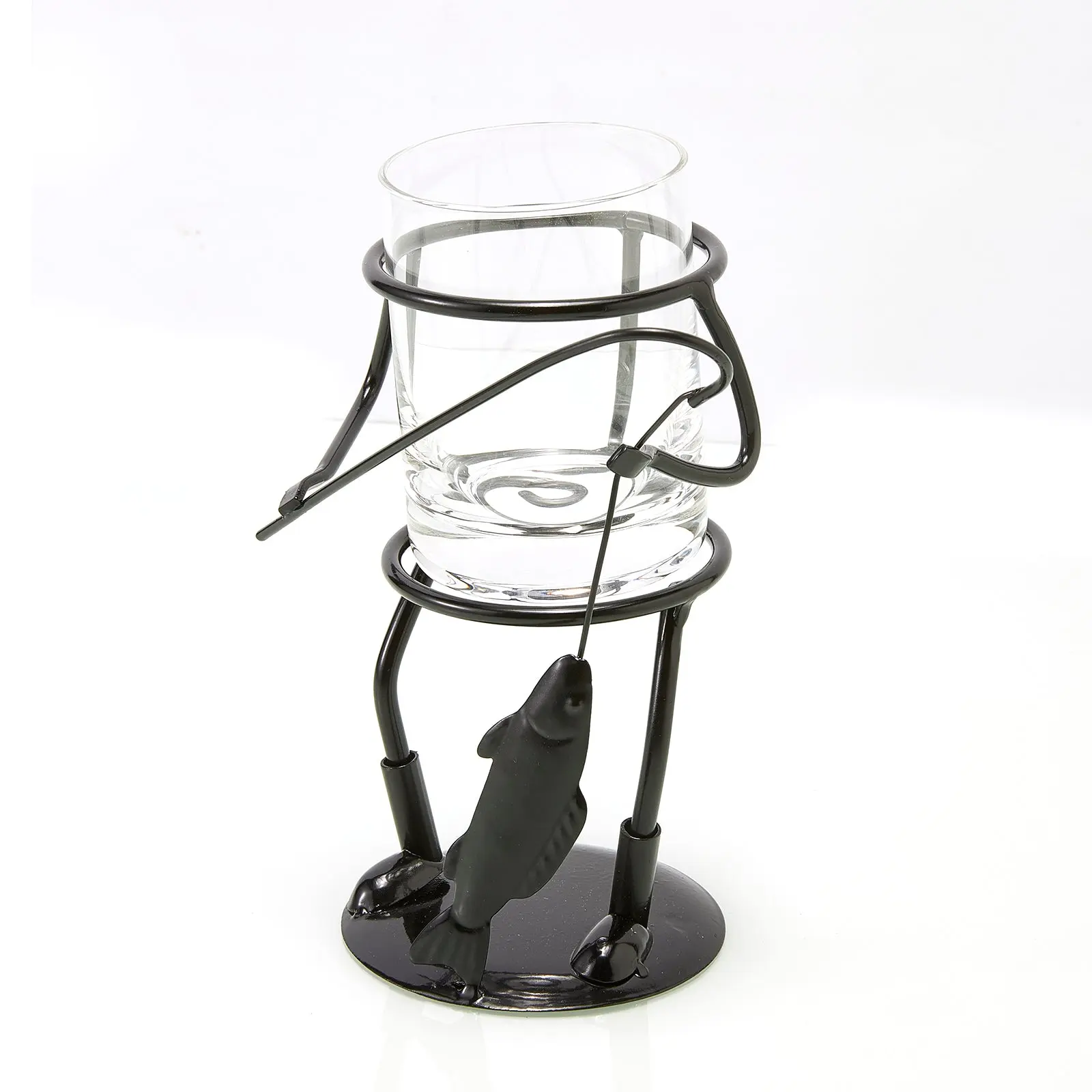 Fisherman Fishing Whiskey Wine Water Glass Glass Metal Cup Holder Hook Line Whiskey Scotch Liquor Cu