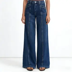 Women's high Rise Jeans Wide Leg Baggy Stretchy Boyfriend Trendy Casual Comfort Lounge Denim Pants with Pockets