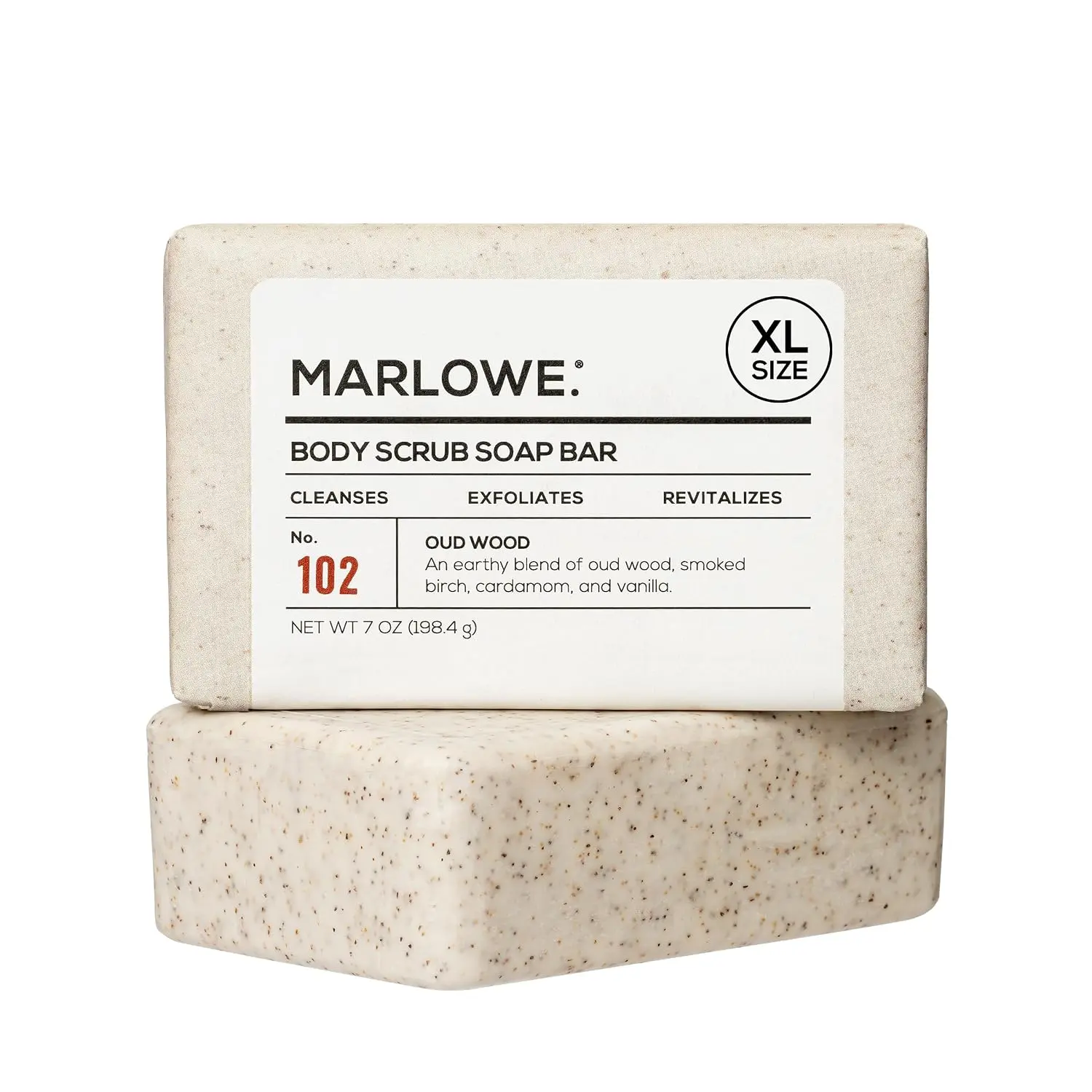 MARLOWE. Body Scrub Soap, Exfoliating Soap Bar, Oud Wood, 7 oz | Scrub Soap Bar that deeply cleanses and exfoliates while buffing away rough, dry skin. Oud Wood scent.