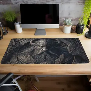 Viking Warrior Pattern Mouse Pad, 1 Count Large Non-slip Rubber Base Desk Mat with Stitched Edges, Desk Mat for Desktop, Office, and Home