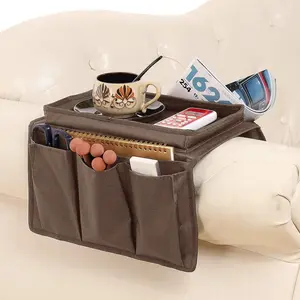 Sofa Armrest Organizer with Cup Holder Tray Chair Arm TV Remote Holder for Recliner Couch Armchair Caddy Bedside Storage Pockets Bag for Cellphone Tablet Book Magazines Drinks Holder Pouch