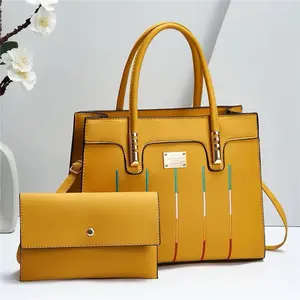 Sharna Spacious Tote Bag in Mustard with Two Main Compartments, Featuring cross-body strap and envelope wallet