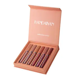 HANDAIYAN 6Pcs Matte Liquid Lipstick Set, SatinTexture Plumping Long-Lasting Non-Stick Cup Lipgloss Kit for Women, Waterproof Moisturizing Pearl Sequins Lip Care Gift