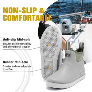 Men's Deck Boots, Waterproof Ankle Rain Boots Men Anti-Slip Traction, Outdoor Rubber Fishing Garden Boots High-Performance Shoes for Farming Bedroom Black Boy Footwear