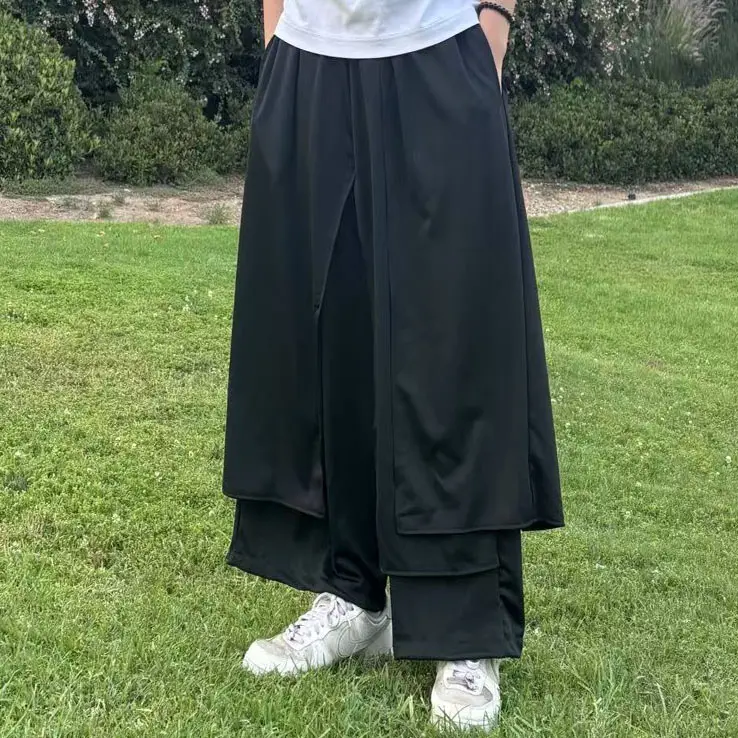 Japanese Harajuku Style Kimono Casual Skirt Pants Loose Wide Leg Harem Pant for Stylish Wear - Black Color