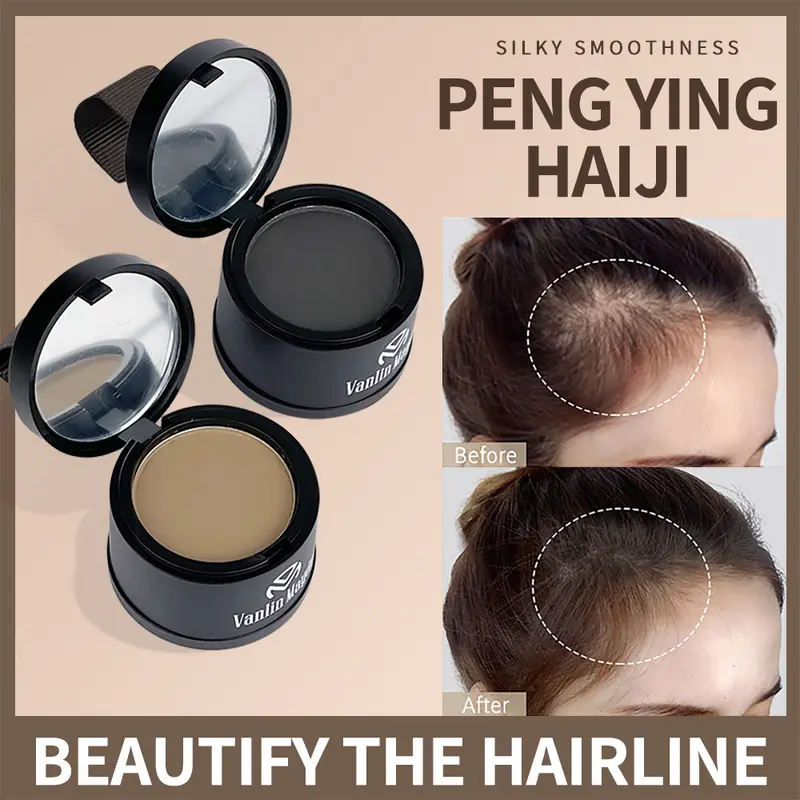 Women's Waterproof Hairline Powder - Haircare Root Touch Up Concealer, Long-Lasting Hold, Reshape Hairline, 43.5g Light Brown Normal Earth Tone, Alcohol-Free Solid, Natural Finish, Built-In Mirror for Adults