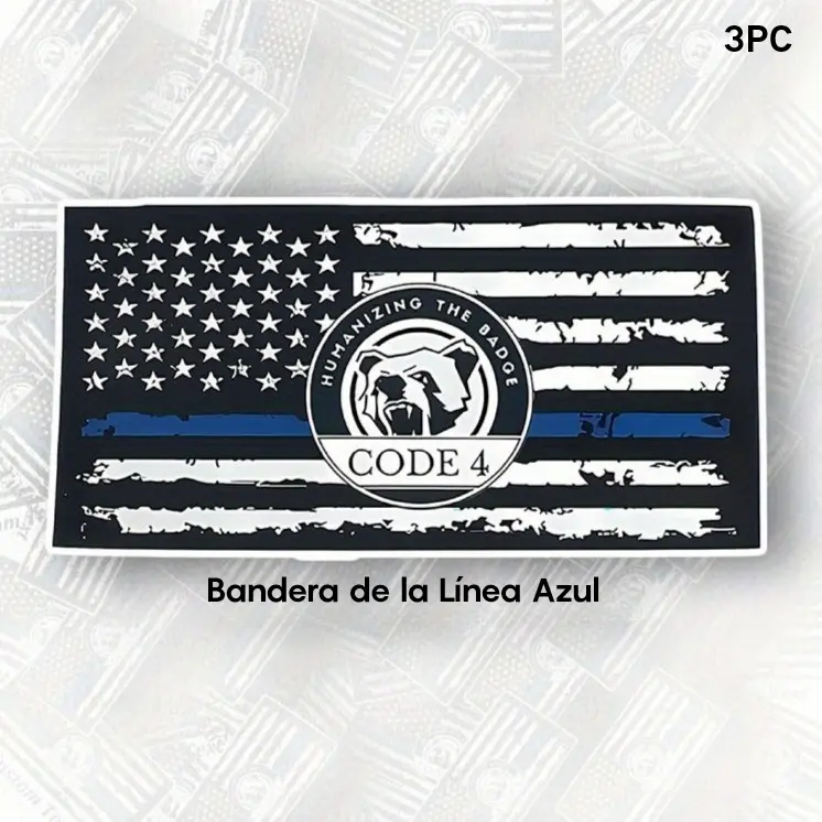 3pc Thin Blue Line Striped Decal Car Stickers with CODE 4 Emblem - Matte PVC Vinyl Sticker Deco, Abrasion Resistant, Easy Apply for Car Windows, Bumpers - Law Enforcement Tribute