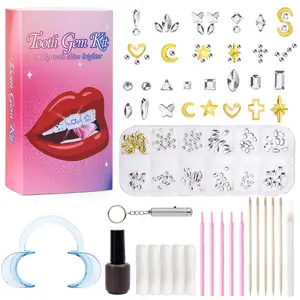 MK Orbit Tooth Gems Kit Fashionable, DIY Teeth Jewelry with Shiny Crystals, Tooth Gems Decoration Starter Kit, Temporary Teeth Gems Kit, Gold and ilver