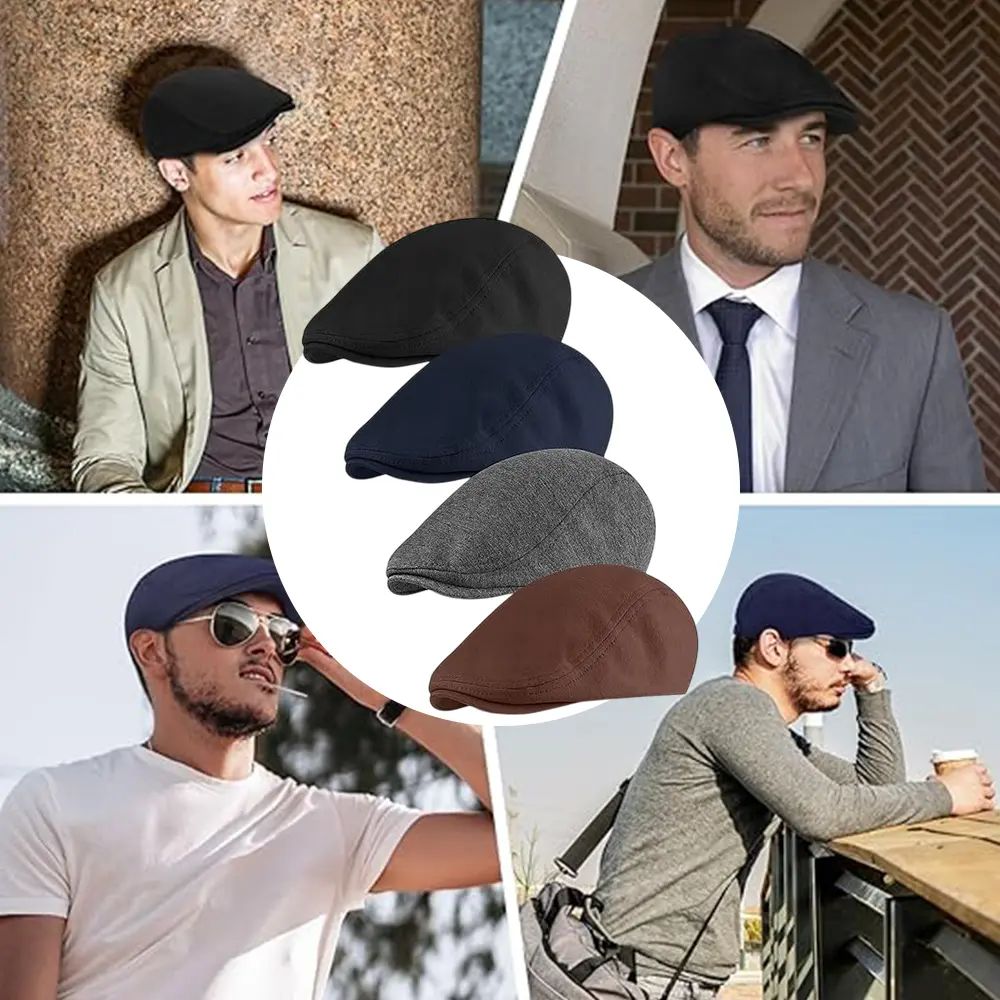 Set of 4 Newsboy Hats for Men Summer Cabbie Cap Newsboy Flat CapIvy Cap Newsboy Hunting Hat for Men,Suitable for Men and Women