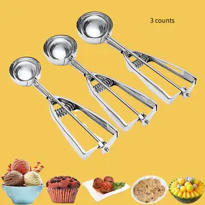 Stainless steel ice cream spoon, ice cream scoop, fruit scoop, 3-piece cookie spoon set, cookie dough spoon, modern fruit and cookie baking spoon, kitchen utensils and gadgets