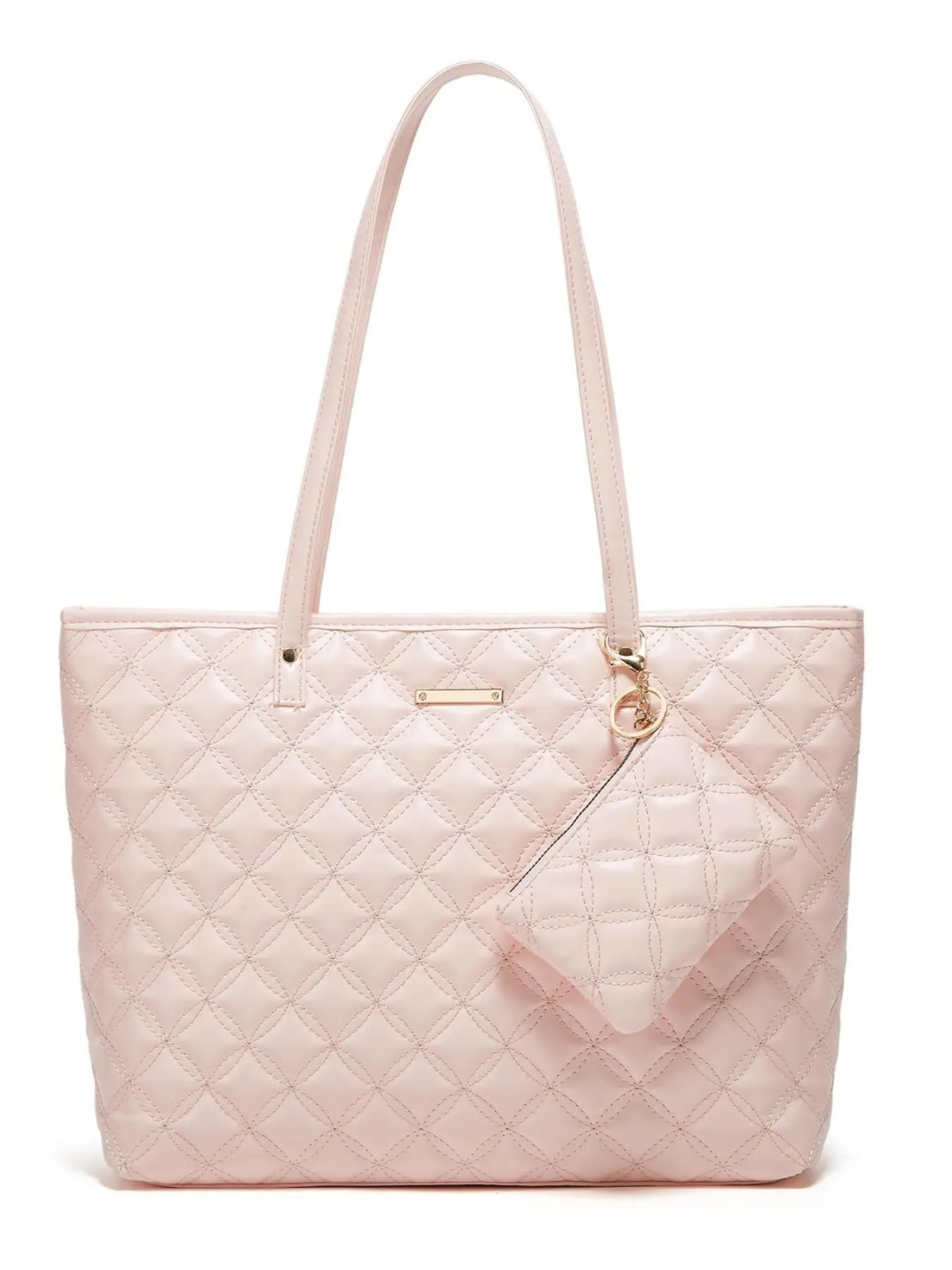 Women's Plain Color Quilted Tote Bag & Clutch Bag, Everything Tote Bag Set, Casual Trendy Shoulder Bag & Clutch Bag, Bag Set Back To School