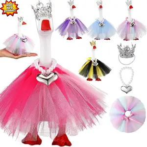 7-Inch Mini Desk Goose – Desk Goose Outfit & Clothing with Crystal Rhinestone Tiara, Necklace & Tutu Dress, Cute Decorative Figurine for Any Season or Holiday of Desk Goose clothing【Desktop Goose Not Included】