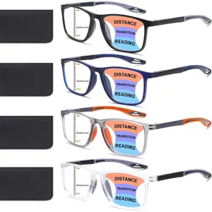 4 Pack Progressive Multifocus Reading Glasses for Men Women TR90 Sports Style Anti-Blue Light Computer Readers